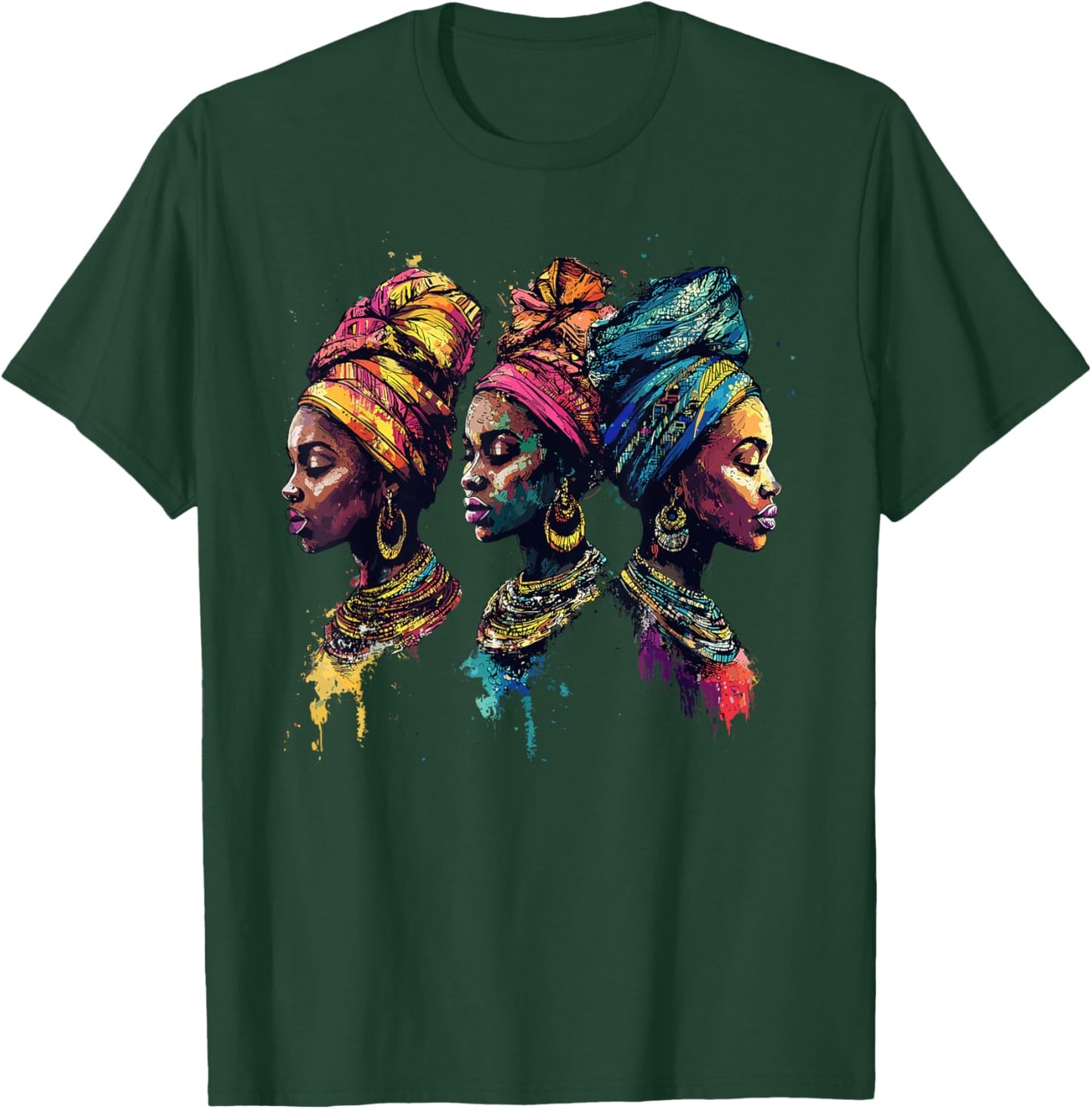 Melanin African Queen Afro Woman Headwrap Style T-Shirt - T-Shirt | Forest