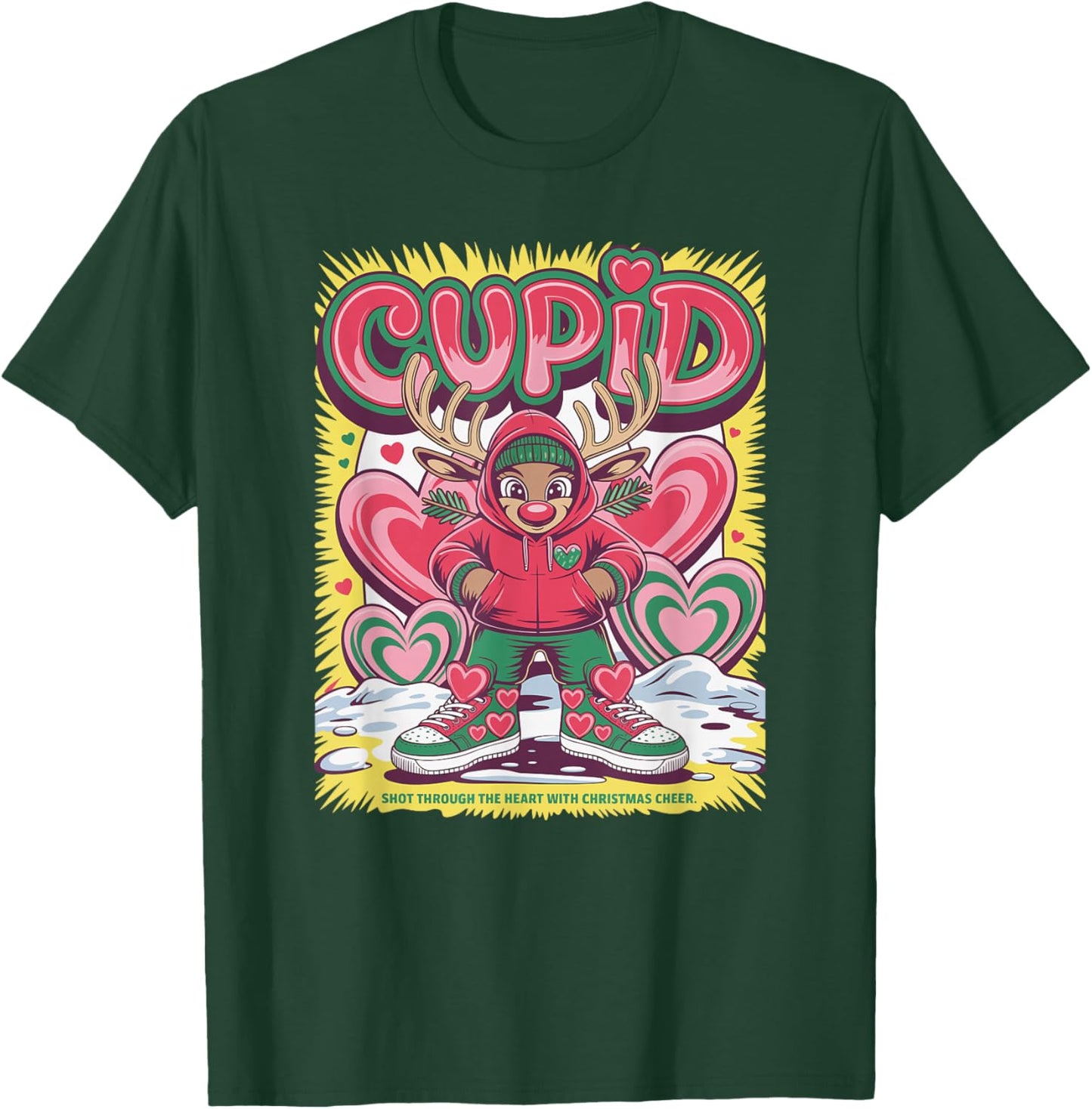 Cupid Reindeer Christmas Holiday Cheer Festive Art T-Shirt - T-Shirt | Forest
