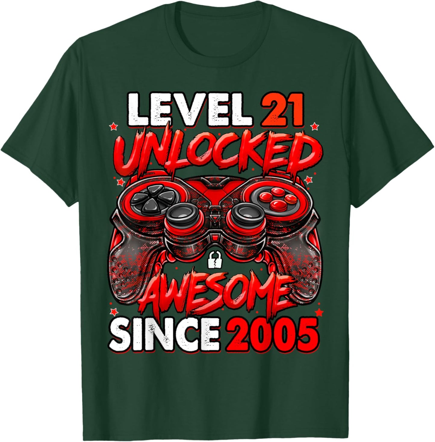 Level 21 Unlocked Awesome Since 2005 21st Birthday Gaming T-Shirt - T-Shirt | Forest