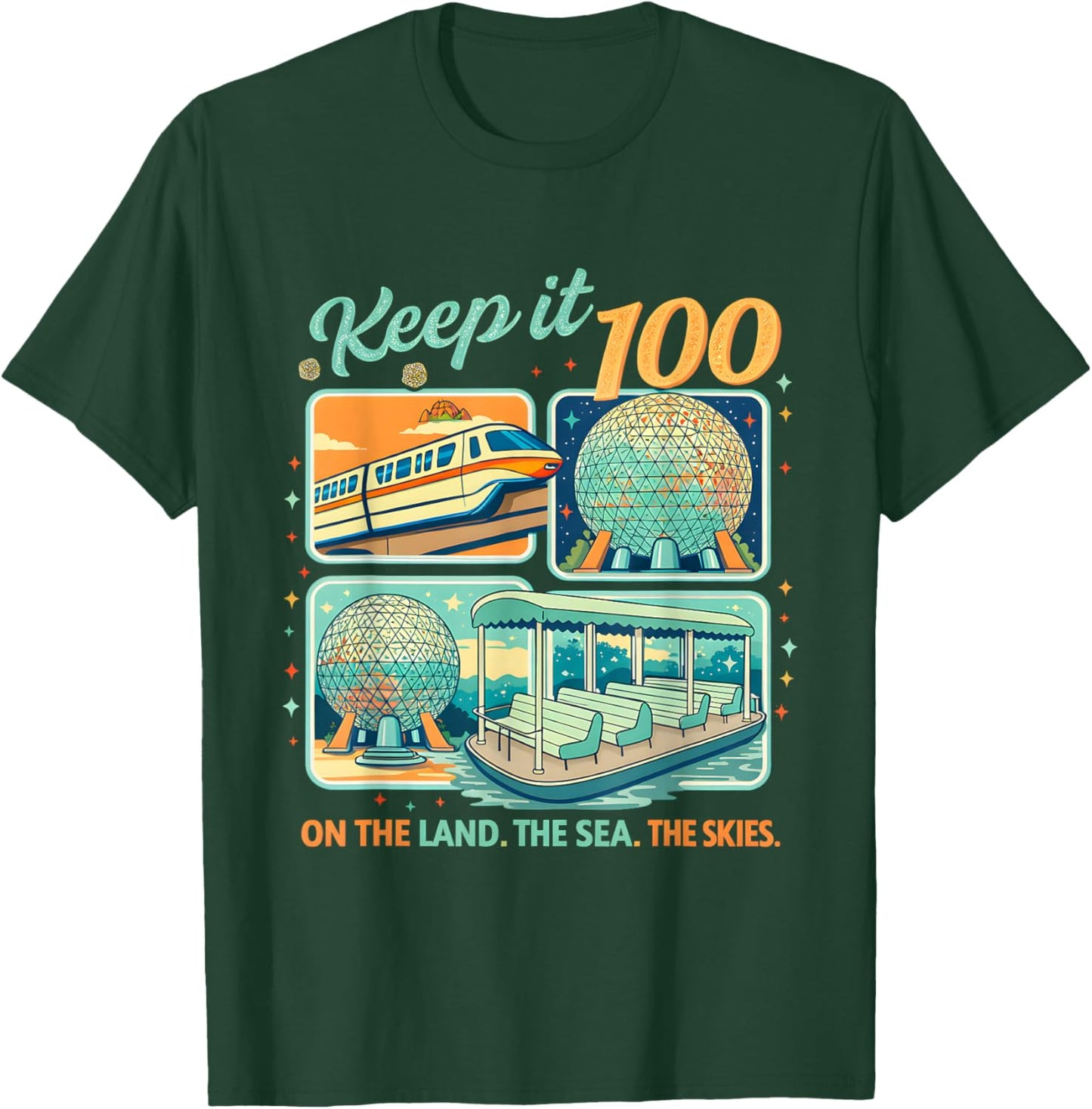 Keep It 100 Retro Transport Art Land Sea Sky Style T-Shirt - T-Shirt | Forest