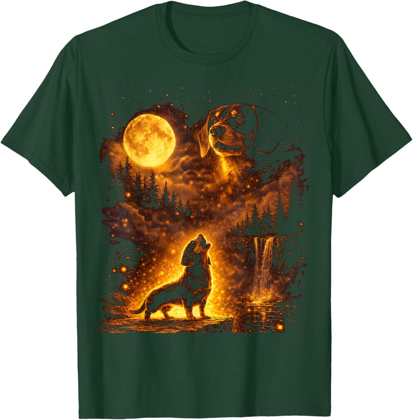 Vintage Moonlight Dog Funny Dachshund Howling at The Moon T-Shirt - T-Shirt | Forest