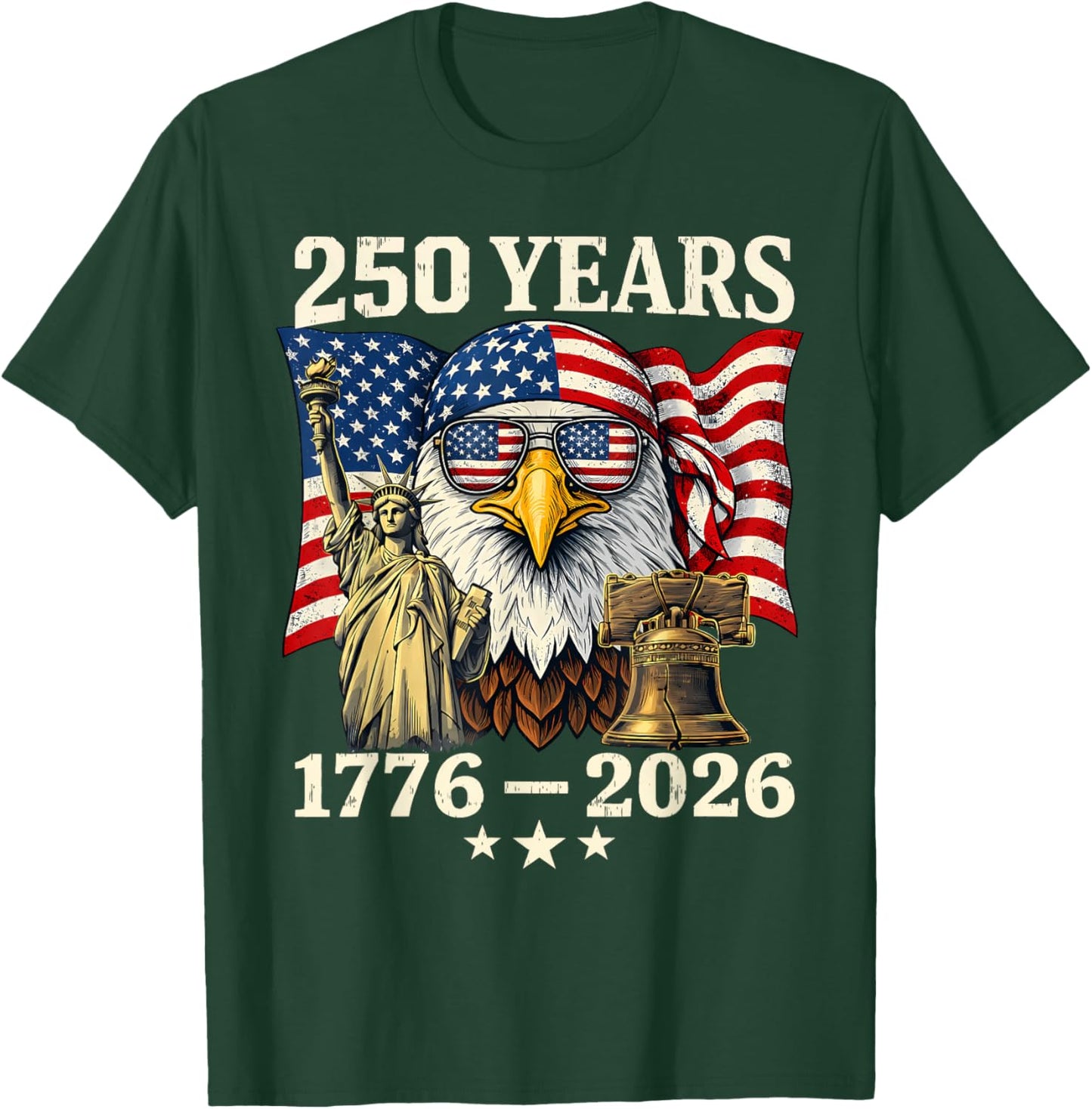Flag Vintage 250 Years American 1776 2026 250th USA Birthday T-Shirt - T-Shirt | Forest