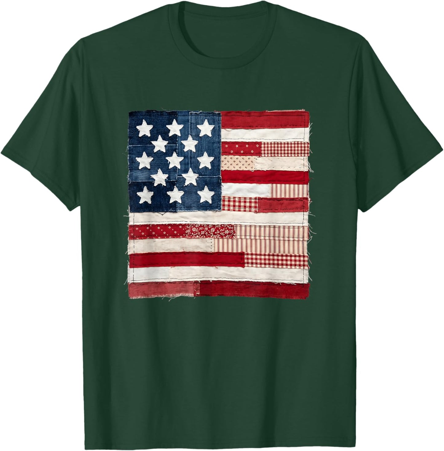 Rustic Quilted American Flag Patriotic USA Stars Stripes T-Shirt - T-Shirt | Forest