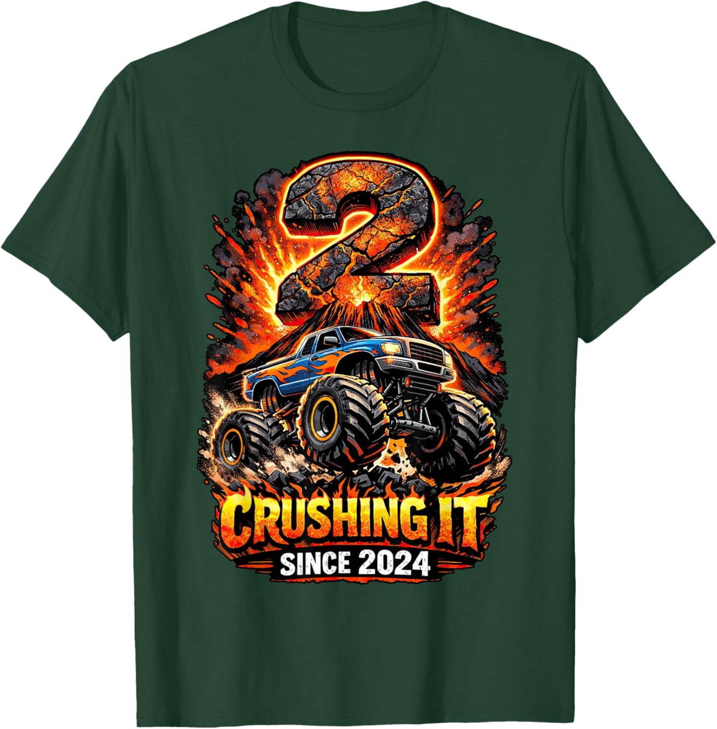 Birthday Monster Truck 2 Year Old Boys 2nd Party Born 2024 T-Shirt - T-Shirt | Forest