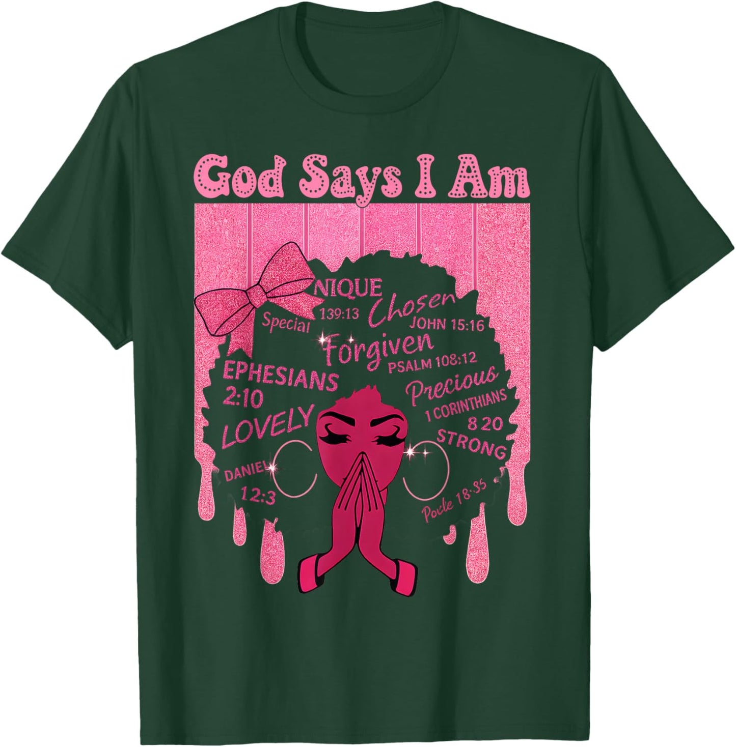 God Says I Am Melanin Black History Month Bow Girl Christian T-Shirt - T-Shirt | Forest