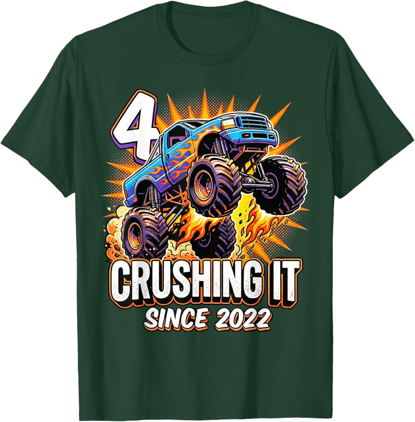 Birthday Monster Truck 4 Year Old Boys 4th Party Born 2022 T-Shirt - T-Shirt | Forest
