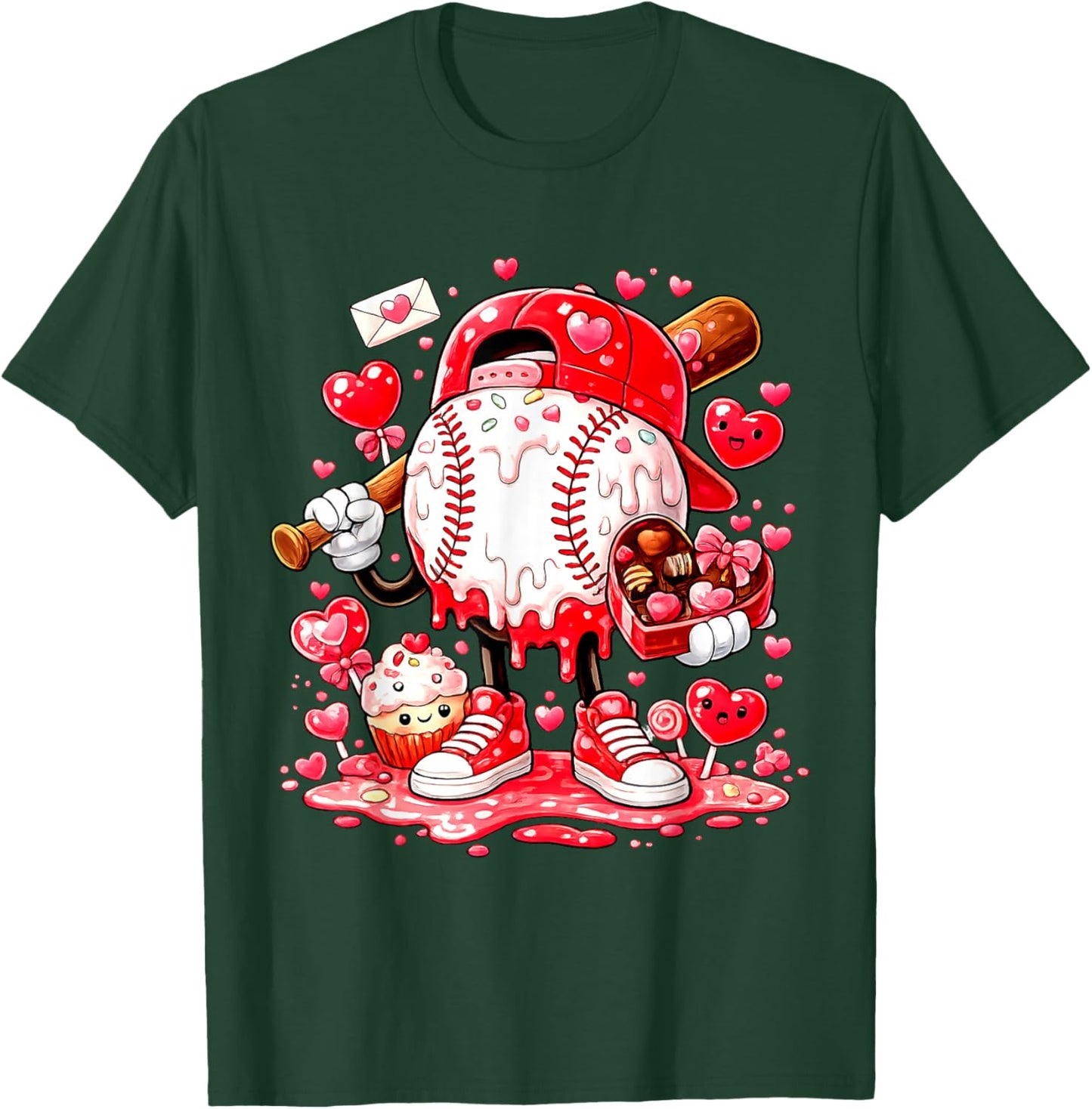 Baseball Drip Ice Cream Boys Kids Youth Valentines T-Shirt - T-Shirt | Forest