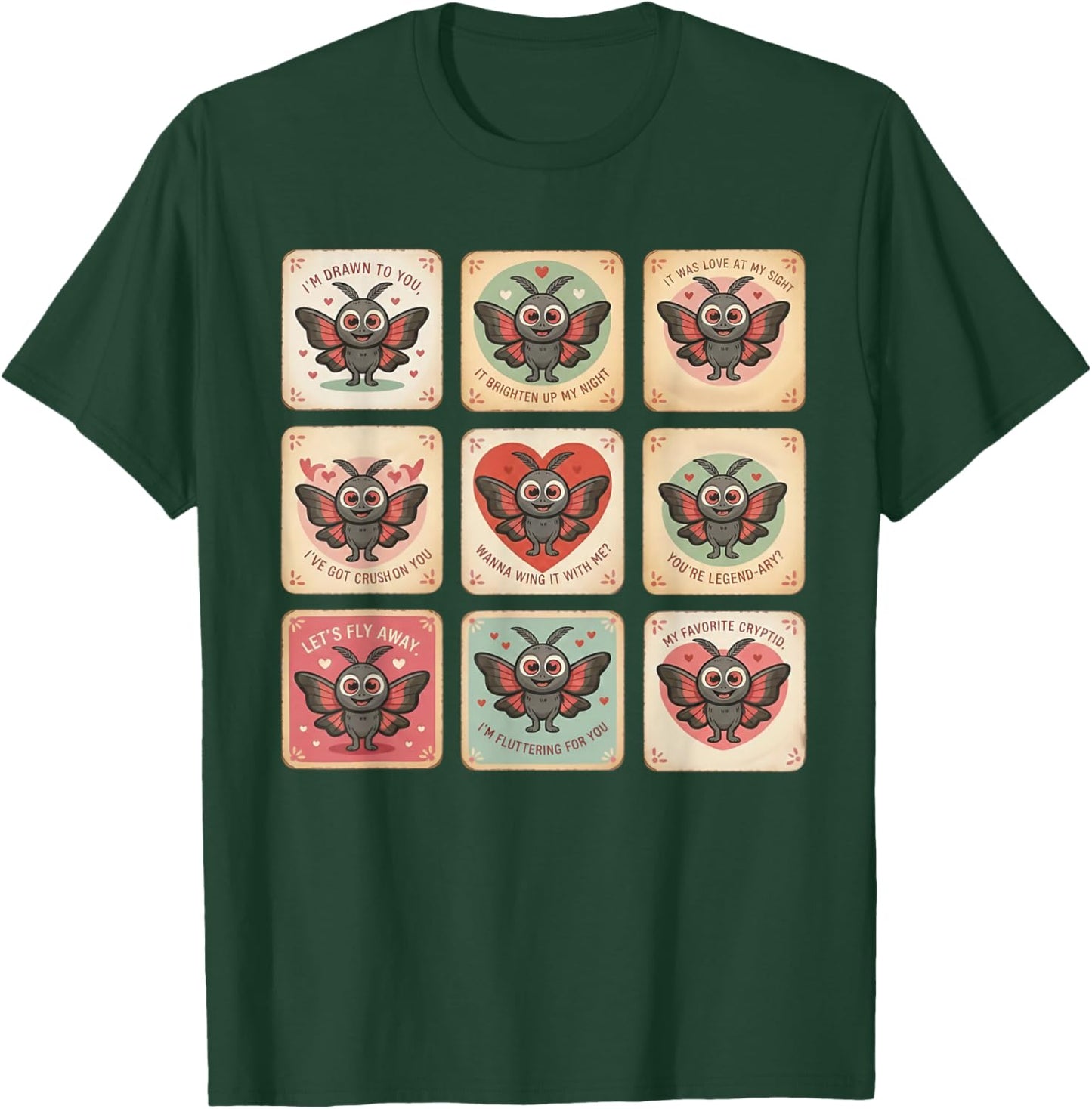 Cute Mothman Valentine Puns Cryptid Lover Cards T-Shirt - T-Shirt | Forest