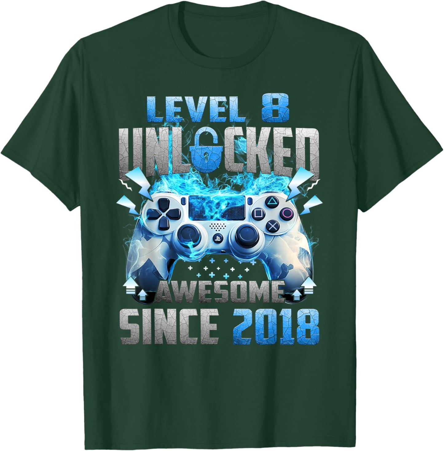 Awesome Since 2018 Vintage Level 8 Unlocked Video Gamer T-Shirt - T-Shirt | Forest