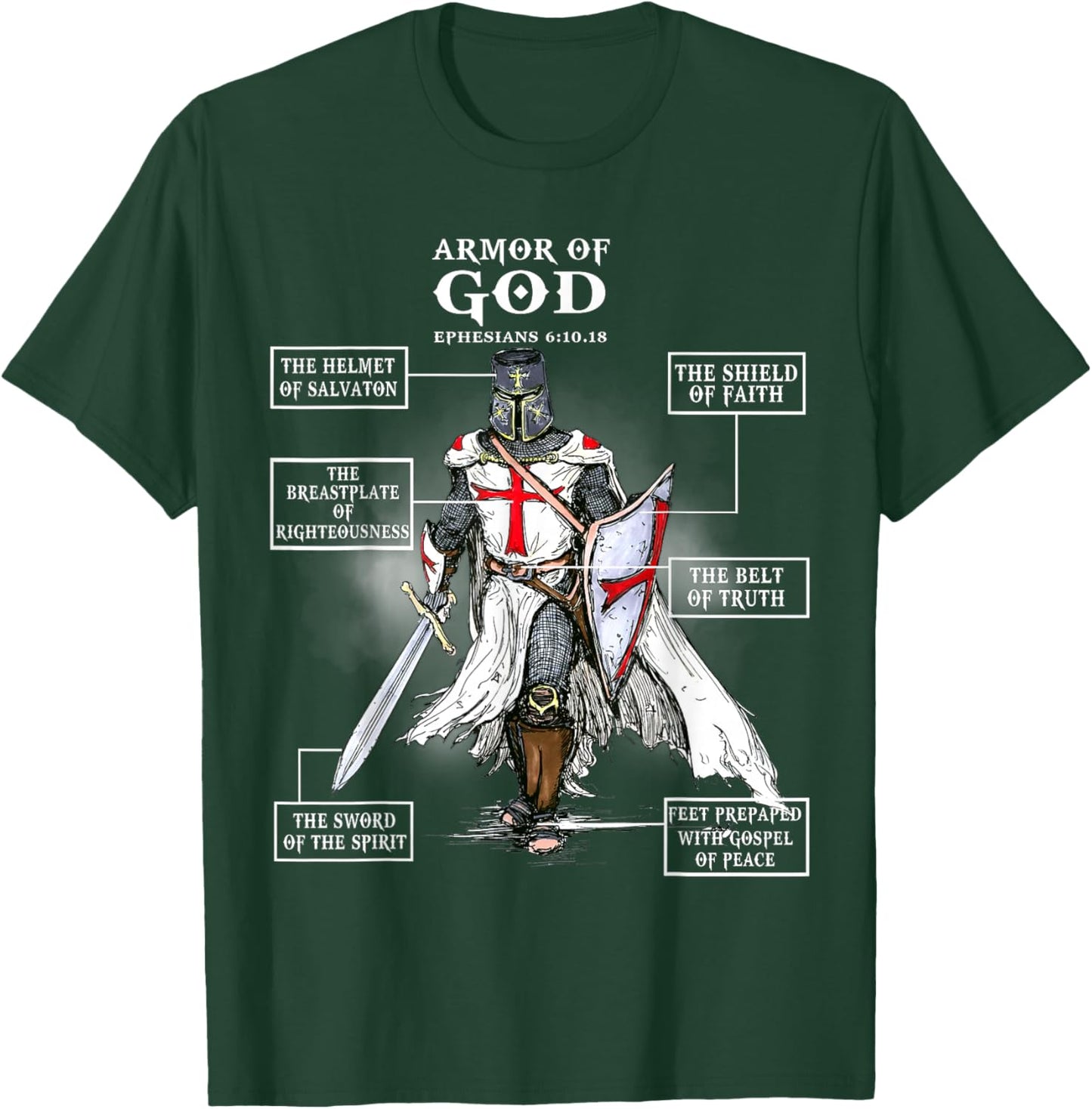 Armor of God Knight Templar Christian T-Shirt - T-Shirt | Forest