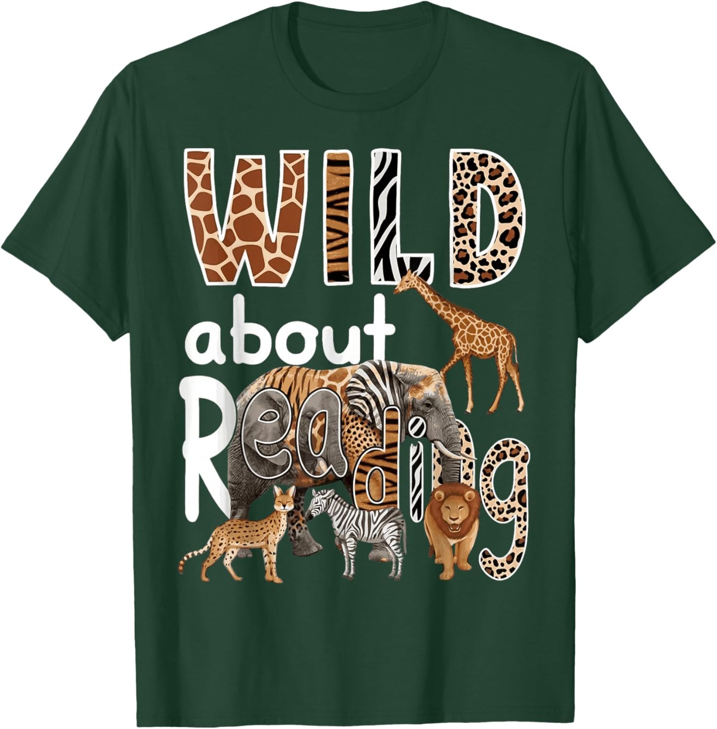 Zoo Animals Wild About Reading Books Reader Lover Librarian T-Shirt - T-Shirt | Forest