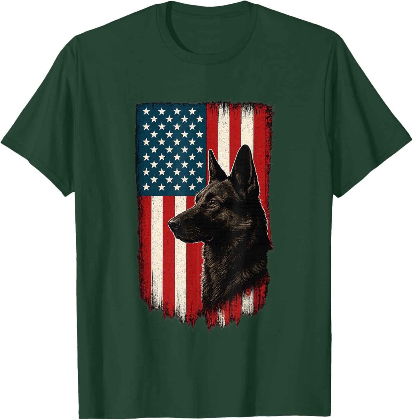 German Shepherd American Flag USA Patriotic Dog T-Shirt - T-Shirt | Forest