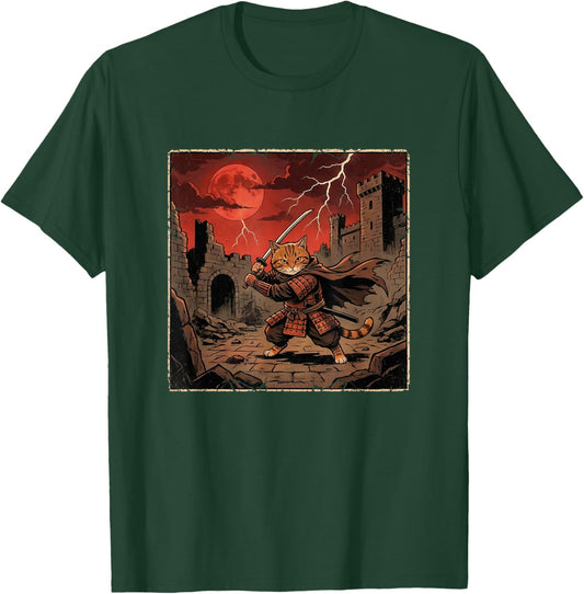 Japanese Vintage Warrior Samurai Orange Tabby Cat T-Shirt - T-Shirt | Forest