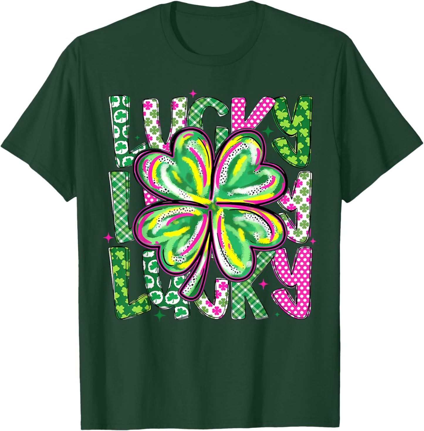Lucky Shamrock Coquette Bow St Patricks Day Women Girl T-Shirt - T-Shirt | Forest