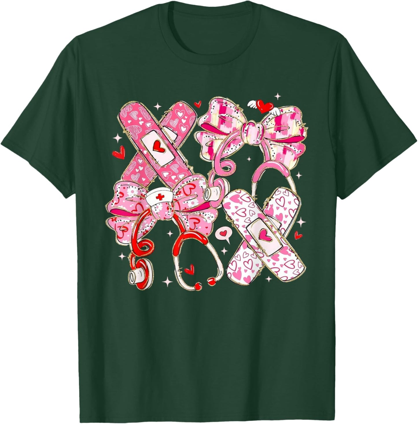 Cute Valentine Nurse Scrubs Cute Heart Icons Nurse Life T-Shirt - T-Shirt | Forest