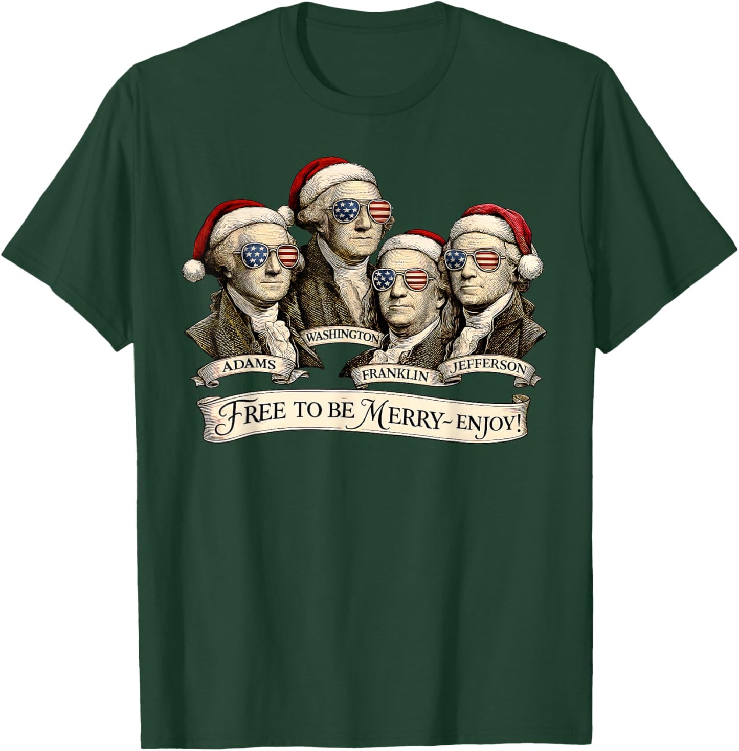 Vintage Founding Fathers Santa Hats Patriotic Christmas T-Shirt - T-Shirt | Forest