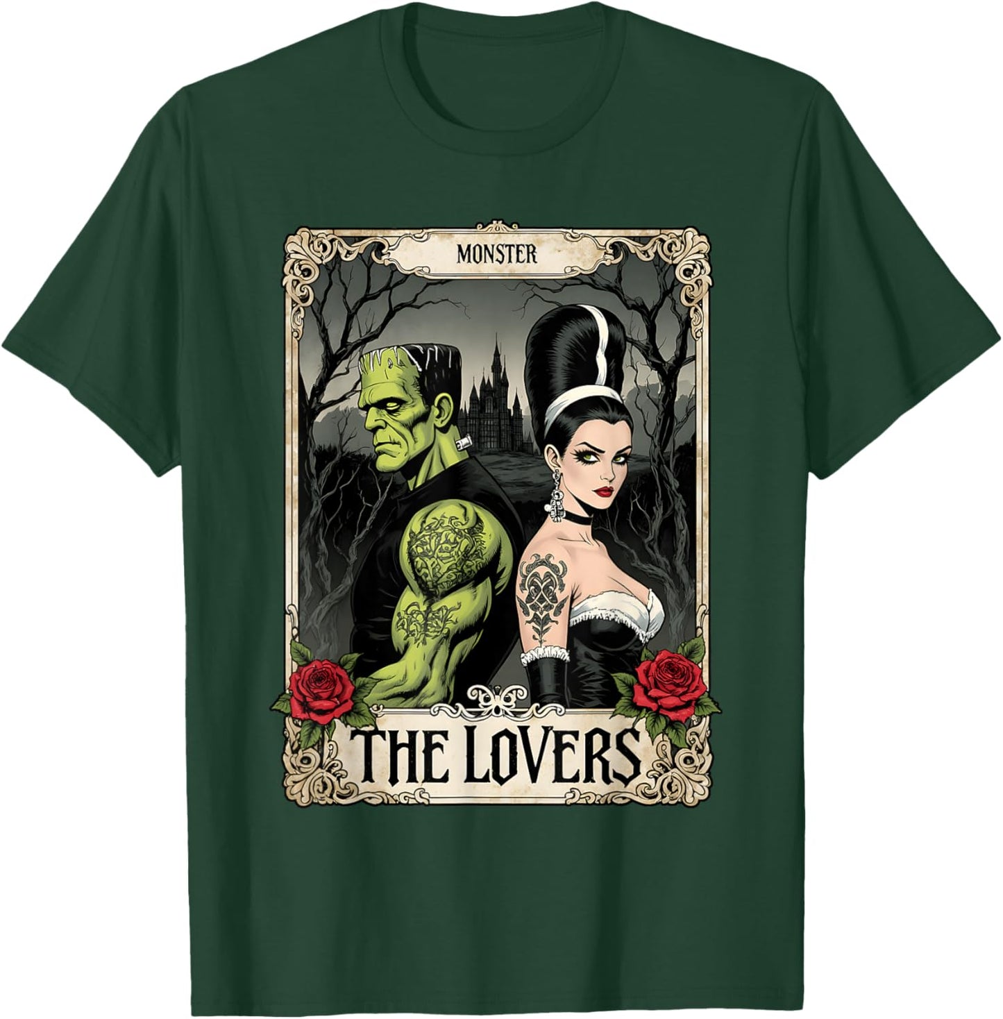Frankenstein Couple Tarot Gothic Lovers Halloween Party T-Shirt - T-Shirt | Forest