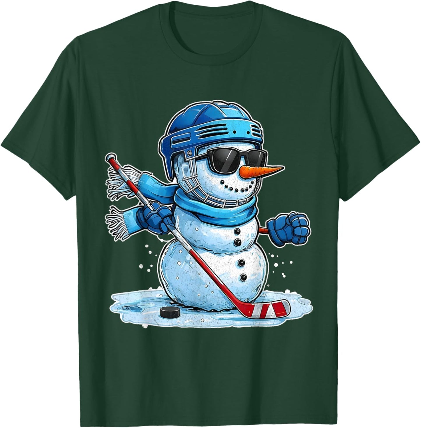 Cool Xmas Hockey Snowman Funny Winter Sports Christmas T-Shirt - T-Shirt | Forest