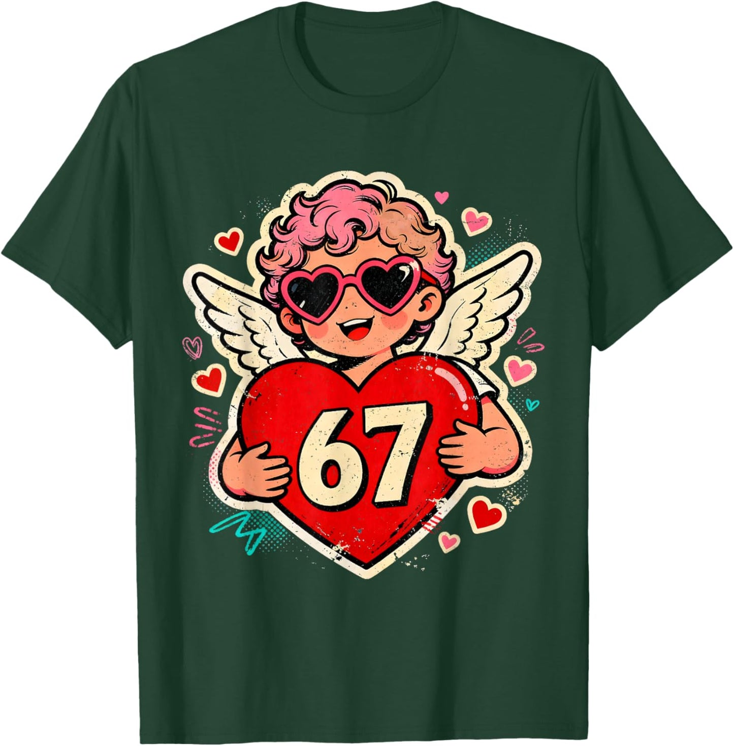 Valentine 67 Six Seven Cupid Heart Meme Design T-Shirt - T-Shirt | Forest