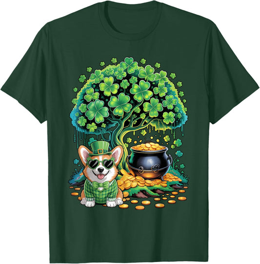 Funny Shamrock Tree Leprechaun Hat Corgi Dog St Patricks Day T-Shirt - T-Shirt | Forest