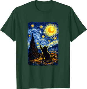 Starry Night Cat Art PostImpressionist T-Shirt - T-Shirt | Forest