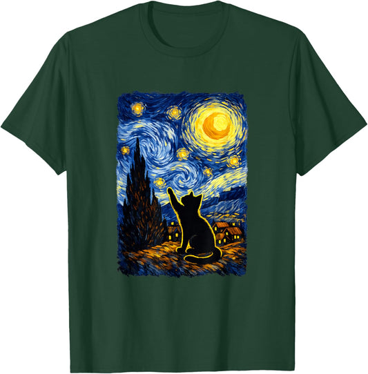 Starry Night Cat Art PostImpressionist T-Shirt - T-Shirt | Forest
