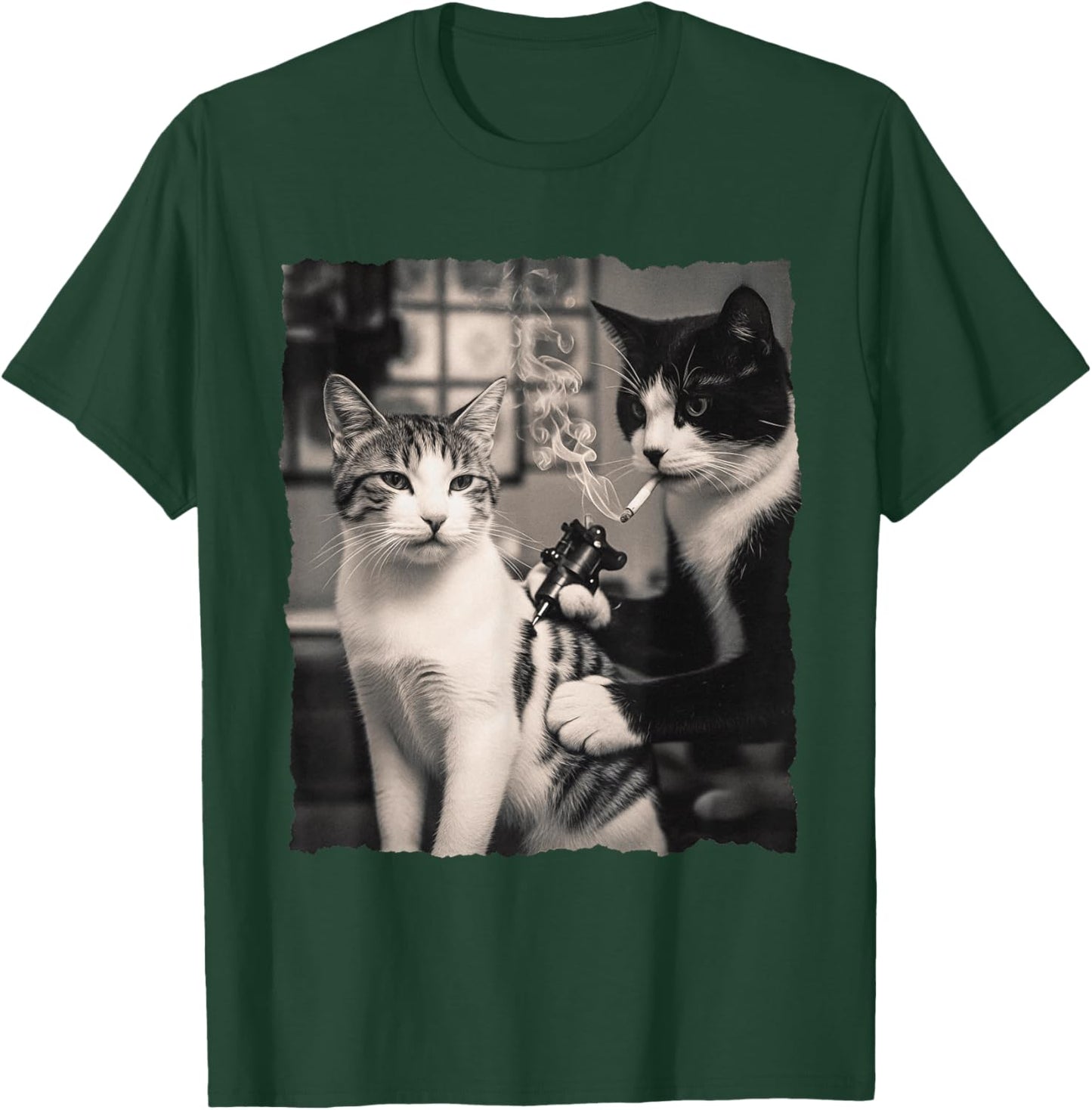 Vintage Cat Smoking Tattoo Inked Kitty Artist Funny Tattooin T-Shirt - T-Shirt | Forest