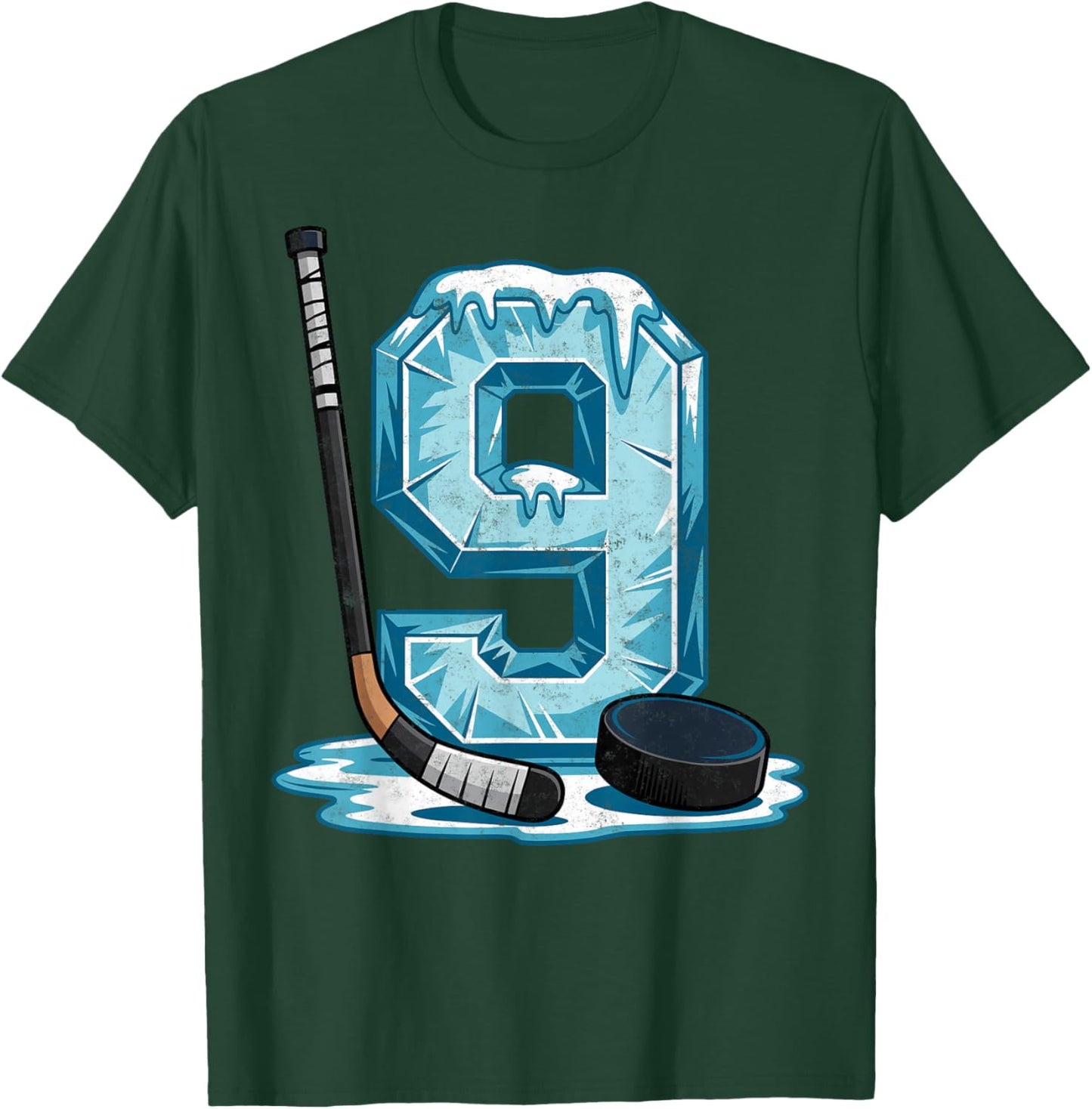 Ice Hockey 9 Years Birthday Boy 9th Bday Kids Hockey Party T-Shirt - T-Shirt | Forest