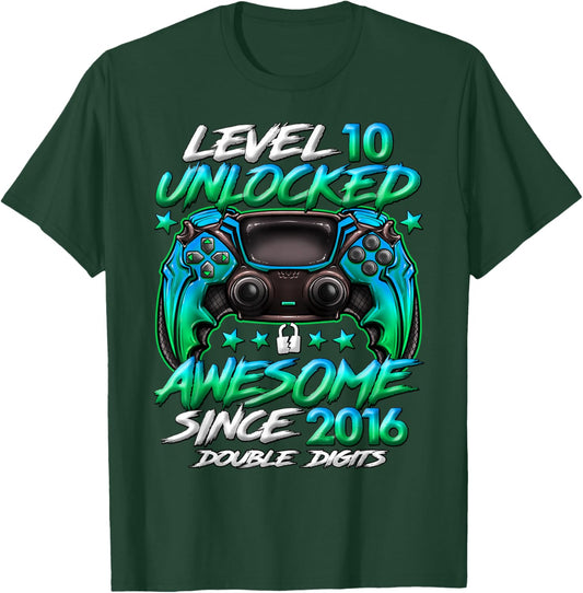 Official Double Digits Level 10 Unlocked 10th Birthday Boy T-Shirt - T-Shirt | Forest