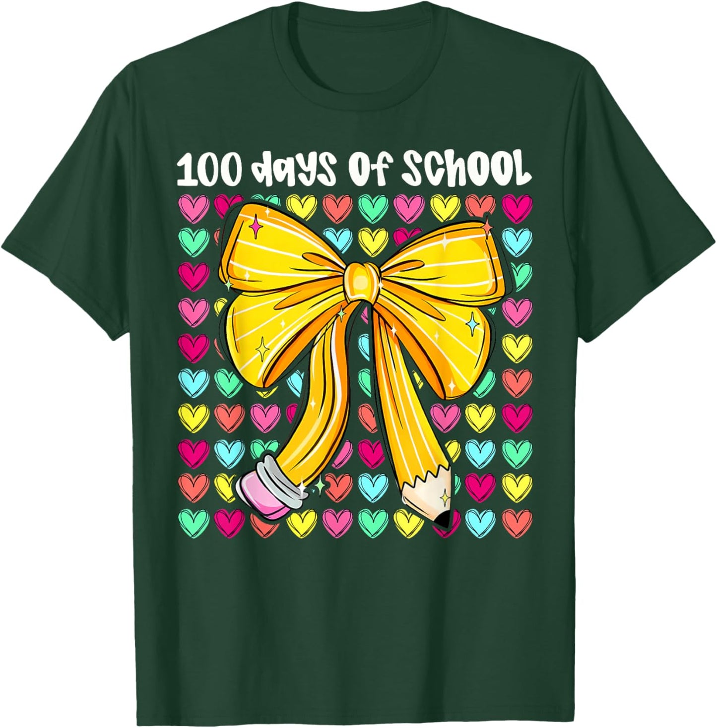 100th Day of School 100 Days Teacher Coquette Bow Girl Women T-Shirt - T-Shirt | Forest