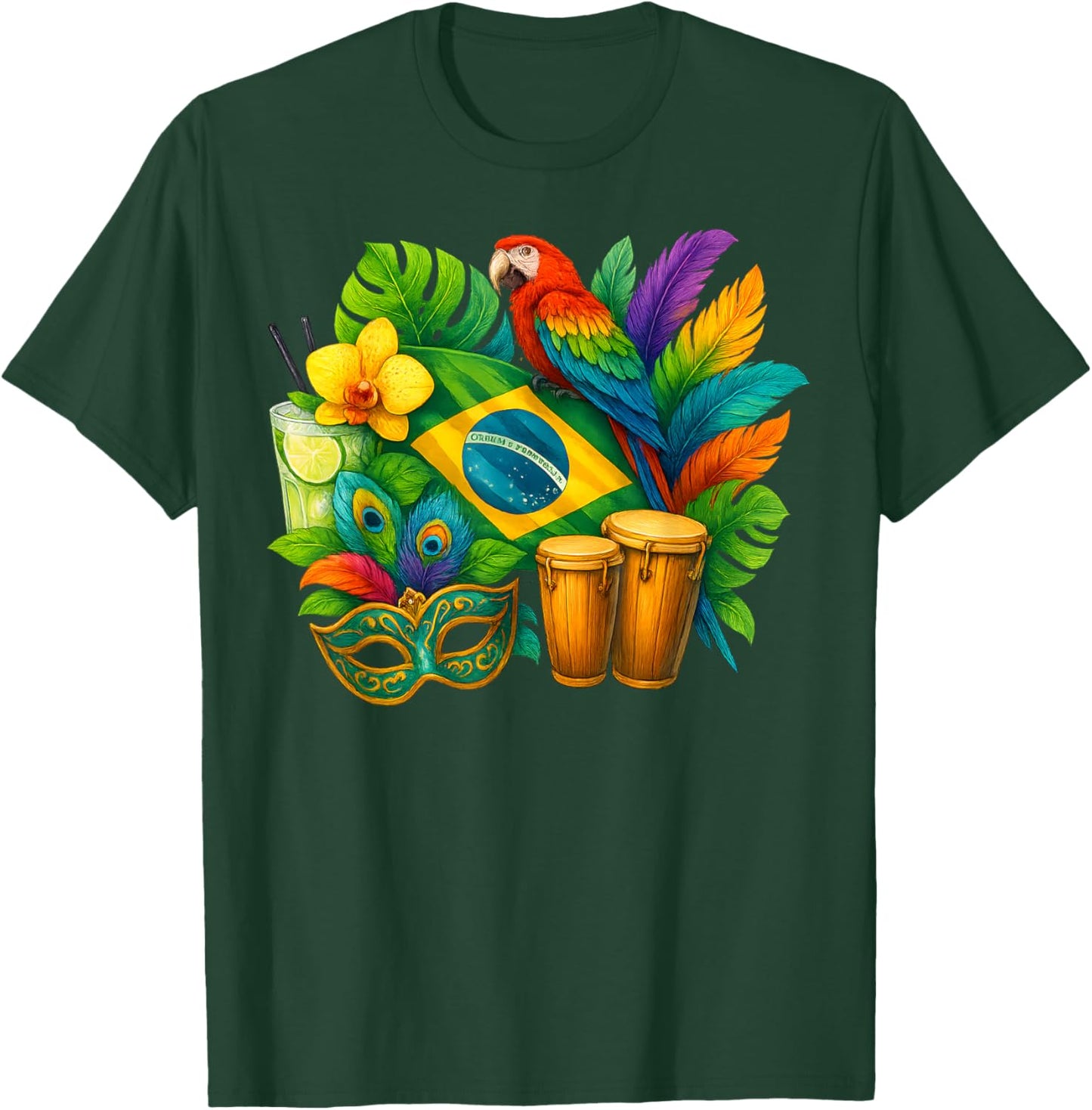 Brazil Flag Vacation Travel Brazilian Culture Men Women Kids T-Shirt - T-Shirt | Forest