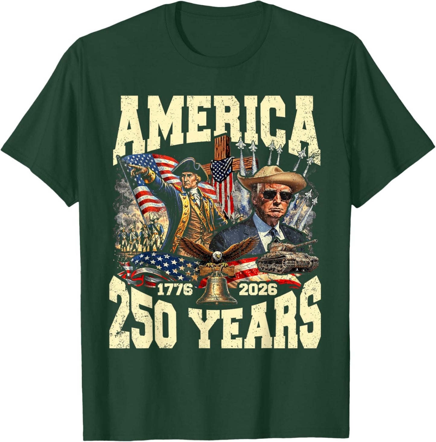 Funny 250 Years America Anniversary 250th Trump Washington T-Shirt - T-Shirt | Forest
