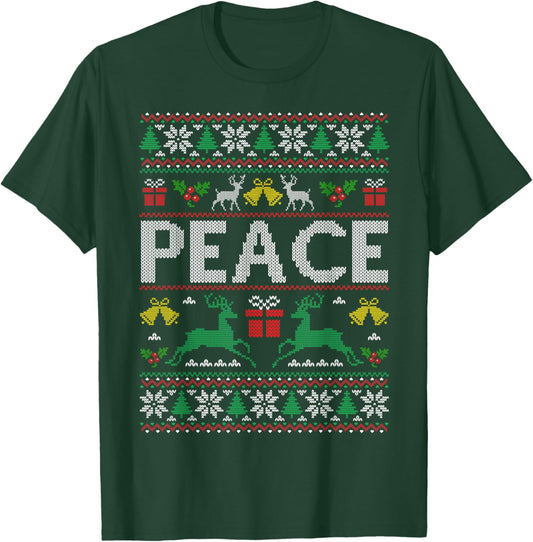 Peace I Come in Peace Couple Matching Ugly Christmas Sweater T-Shirt - T-Shirt | Forest