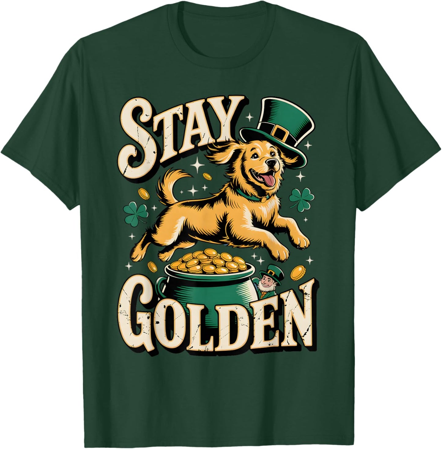 St Patrick Day Dog Shamrock Irish Golden Retriever Pot T-Shirt - T-Shirt | Forest