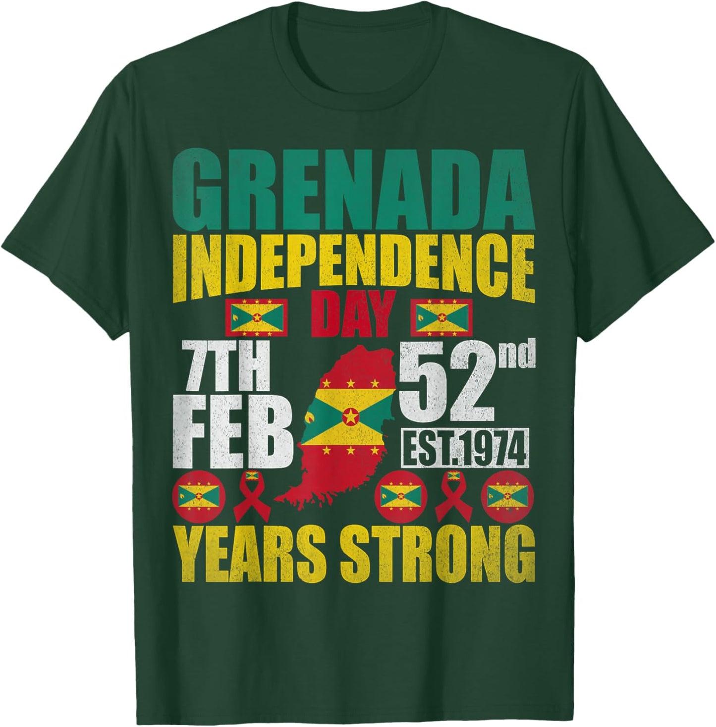 Grenada 52nd Independence Day Grenadian Pride Grenada Flag T-Shirt - T-Shirt | Forest