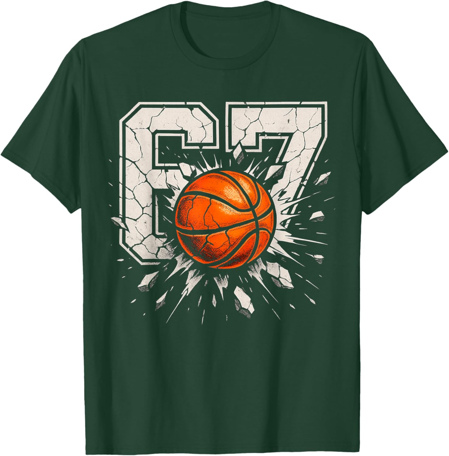 Funny 67 Meme Basketball Smash Distressed Sports Design Boys T-Shirt - T-Shirt | Forest