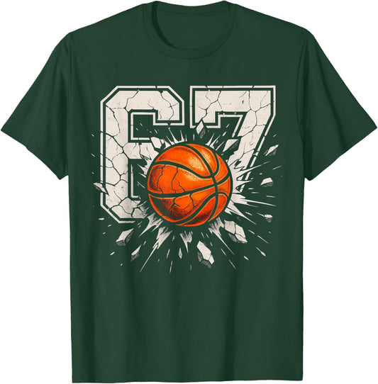 Funny 67 Meme Basketball Smash Distressed Sports Design Boys T-Shirt - T-Shirt | Forest