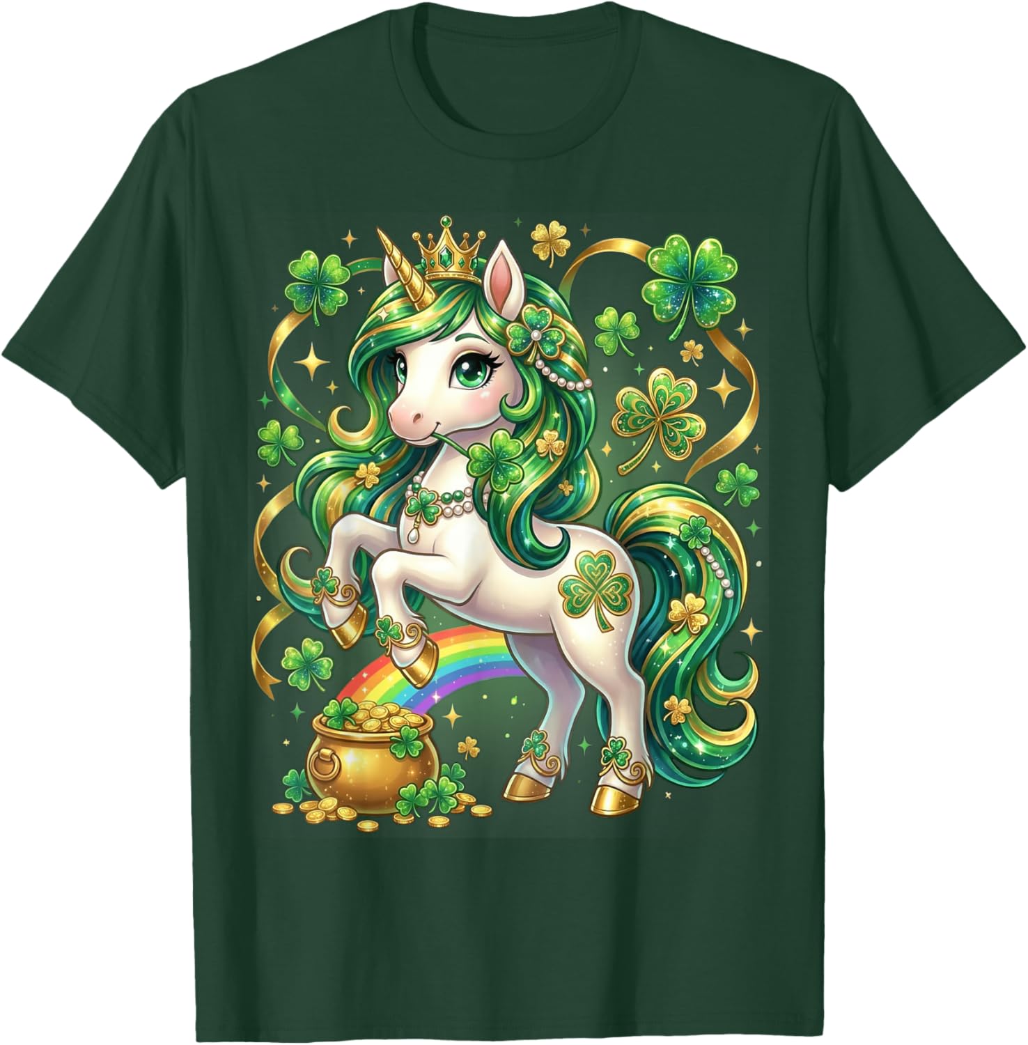 Unicorn St Patricks Day Toddler Girls Kid Shamrock Lepricorn T-Shirt - T-Shirt | Forest