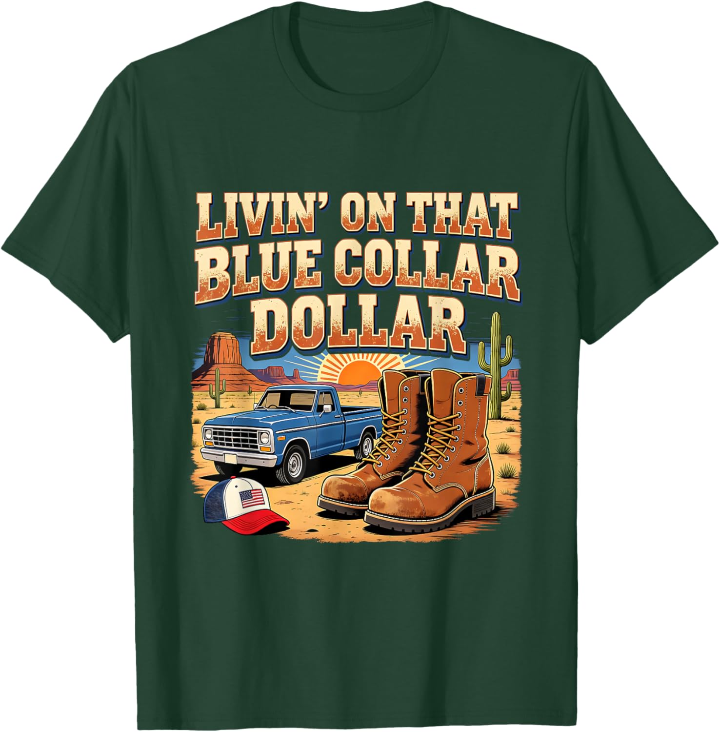 Retro Livin On That Blue Collar Dollar Western Art T-Shirt - T-Shirt | Forest