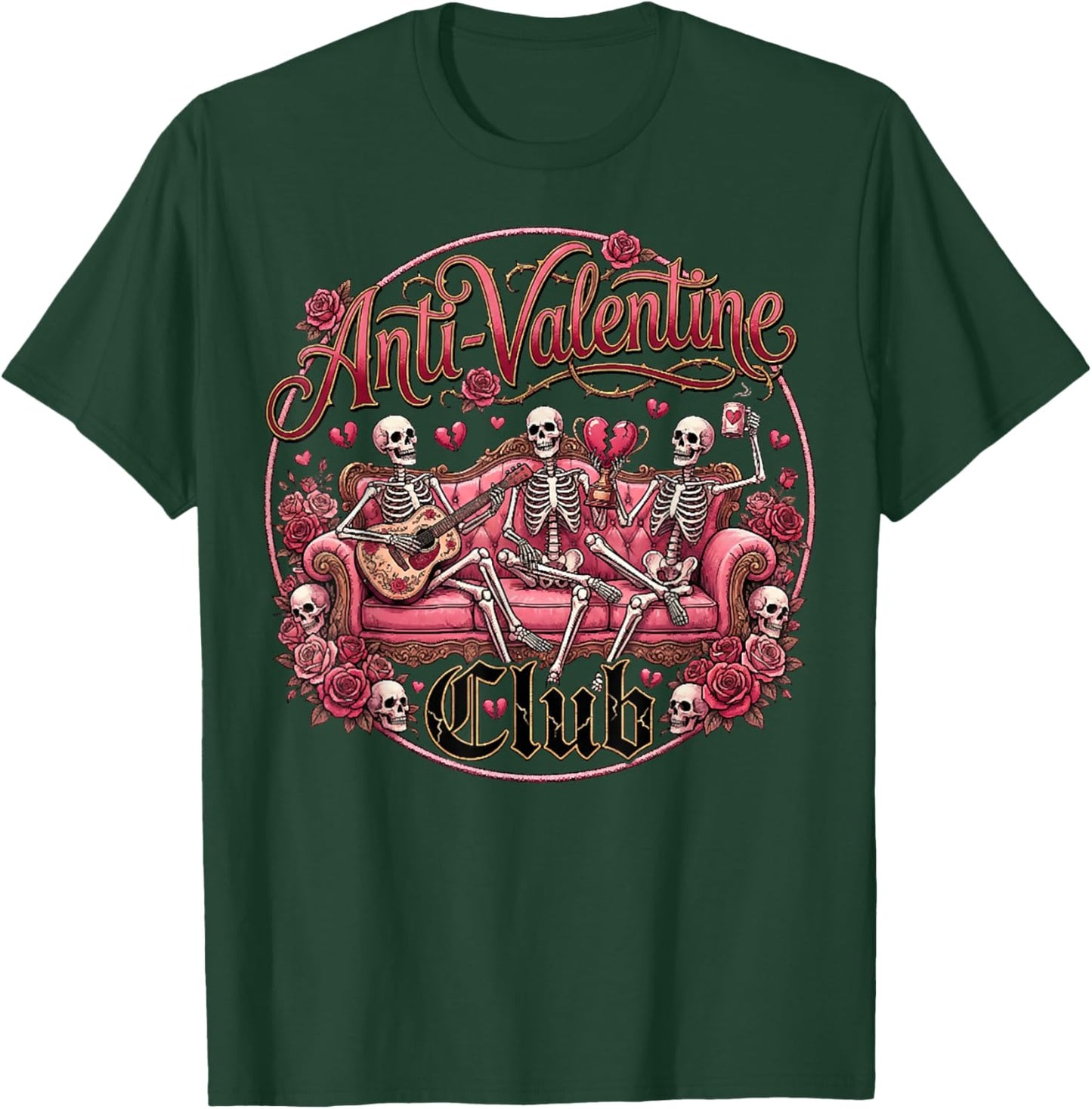 Anti Valentine Club Funny Skeleton Hearts Valentine Costume T-Shirt - T-Shirt | Forest