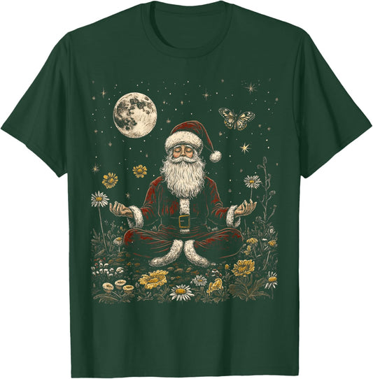 Meditating Santa Buddhist Cottagecore Christmas T-Shirt - T-Shirt | Forest