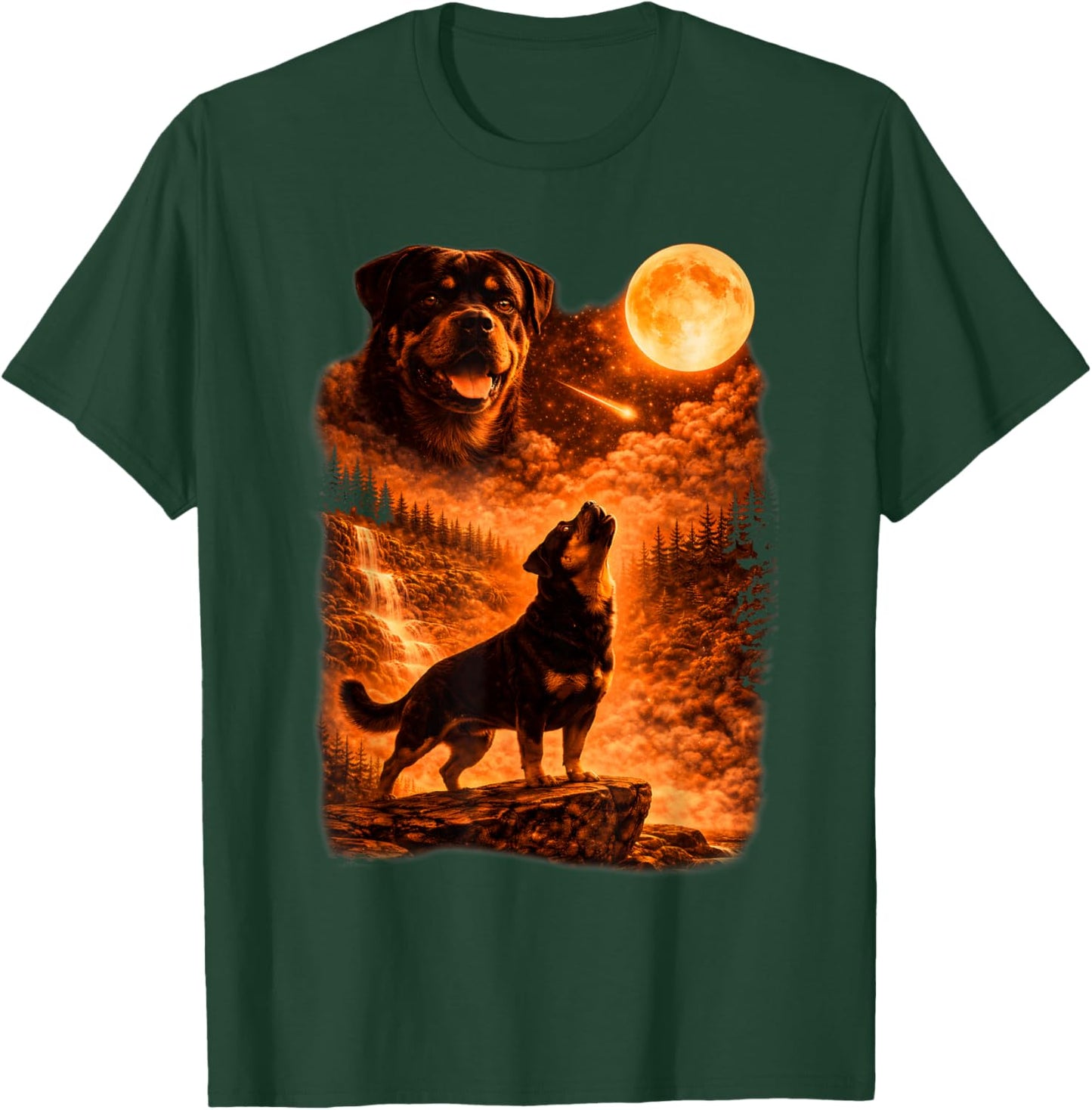 Rottweiler Howling to The Moon Funny Vintage Rottweiler Dog T-Shirt - T-Shirt | Forest