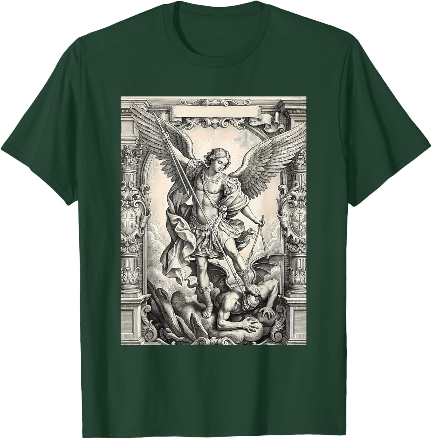 The Archangel Saint Michael Defeating Satan Vintage Graphic T-Shirt - T-Shirt | Forest