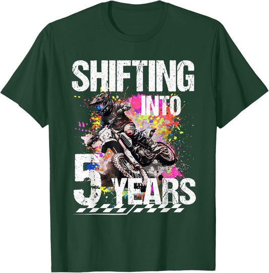 Shifting Into 5 Years Motocross Birthday Action Design T-Shirt - T-Shirt | Forest
