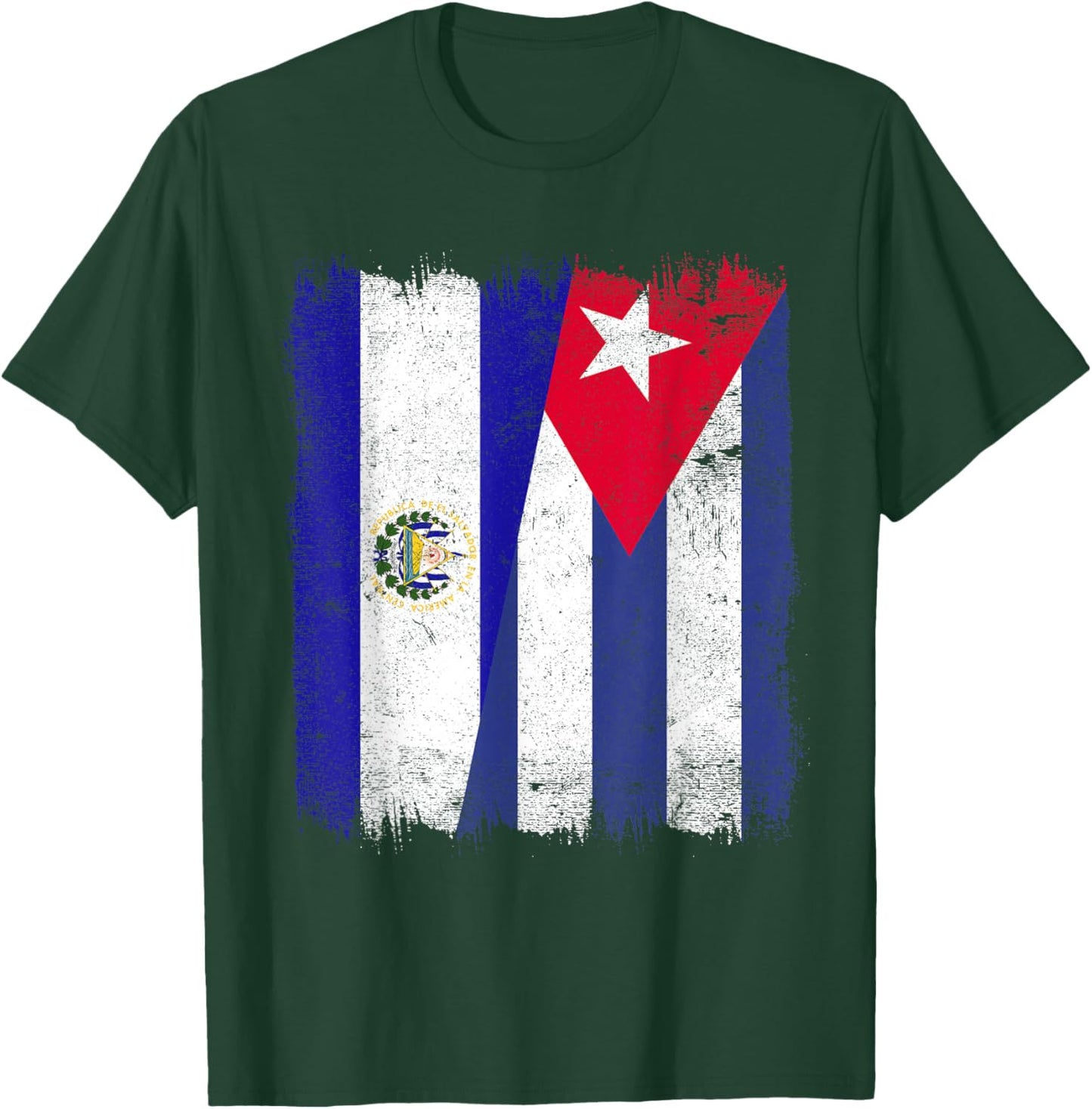 El Salvador Cuba Half Flag Salvadorian Cuban Heritage T-Shirt - T-Shirt | Forest