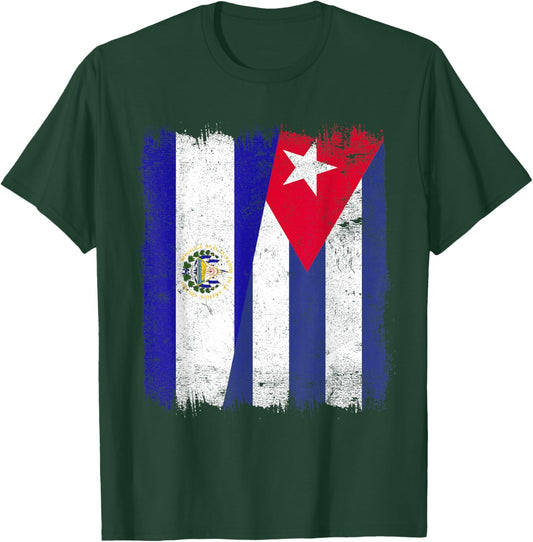 El Salvador Cuba Half Flag Salvadorian Cuban Heritage T-Shirt - T-Shirt | Forest