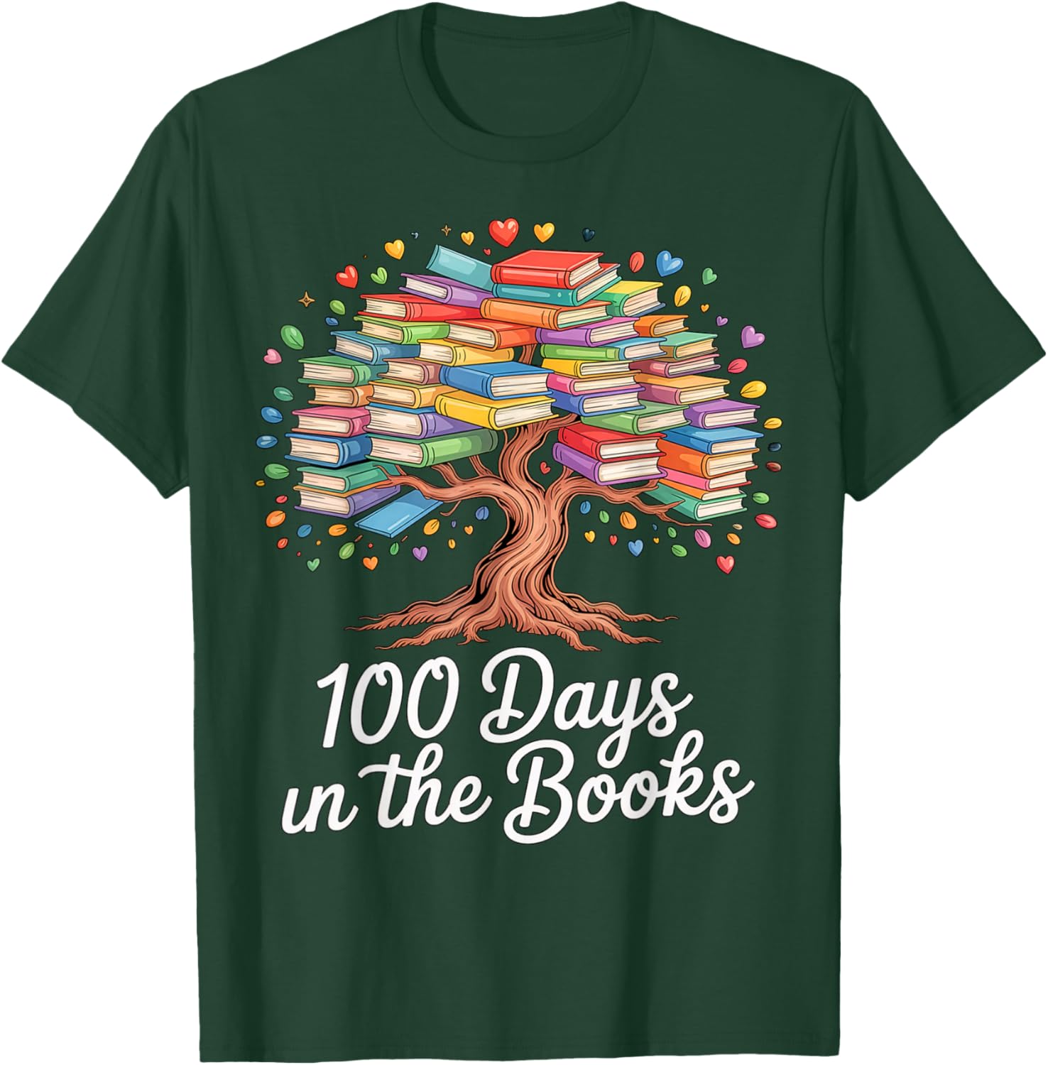 100th Day of School Books Tree Reading Design T-Shirt - T-Shirt | Forest
