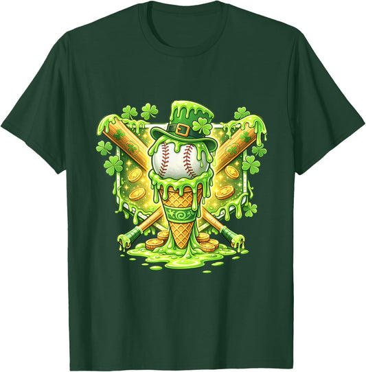 St Patrick Day Baseball Drip Ice Cream Home Plate T-Shirt - T-Shirt | Forest