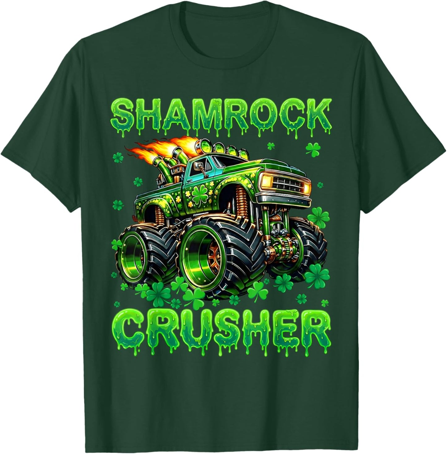Shamrock Crusher Monster Truck Drip St Patricks Boy Toddler T-Shirt - T-Shirt | Forest