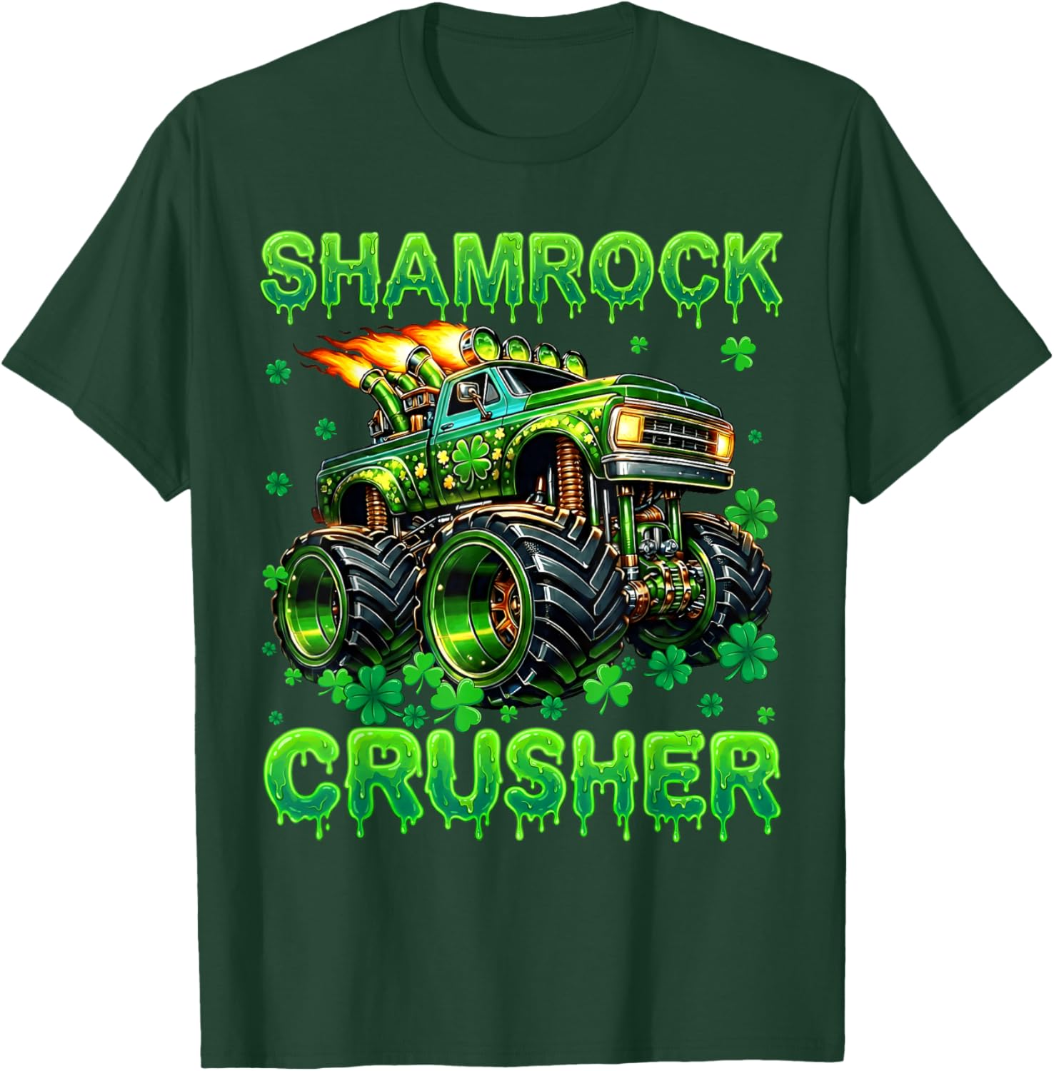 Shamrock Crusher Monster Truck Drip St Patricks Boy Toddler T-Shirt - T-Shirt | Forest